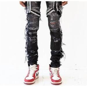 NEW WHO DECIDES WAR gnarly destroyed denim jeans in black